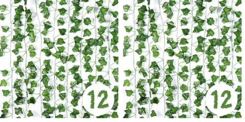 Vinabo Lierre Artificiel Decoration Chambre, 12Pcs 2.1m Faux Lierre Plante Artificielle, Lieres Guirlande pour Chambre,Cuisine, Patio, Balançoire, Mariage, Bureau, Fête, Noël, Halloween, Vert