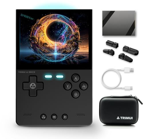 Trimui Brick - Consola de juegos portátil de 8.1 cm 1024 x 768, pantalla IPS de 3000 mAh, con funda portátil y protector de pantalla, color negro