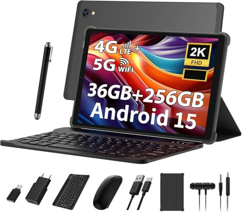 TIGERFU 2025 Ultimi Android 15 Tablet 11 Pollici, 36GB RAM+256GB ROM (TF 2TB), 5G WiFi, Octa-Core, 2000 x 1200 Incell, Widevine L1/8000mAh/13MP+8MP/GPS, Tablet con Tastiera e Mouse - Nero