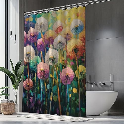 Duschvorhang 150x200 cm Bunt Duschrollo für Badewanne, Shower Curtains Löwenzahn Duschvorhänge, Beschwerter Saum, Überlänge Wasserdicht und Trocknet Schnell, Faltbarer Duschvorhang Waschbar H1-879