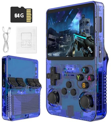 Prede Retro Portable Game Console R36S-avec Système Linux Open Source, 21 000 Jeux Classiques, Écran IPS De 3,5 Po, 64 Go/128 Go, Mini Console De Jeu Portable-Blue||64GB