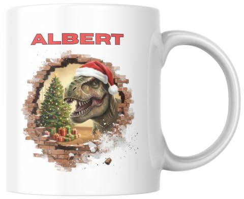Personalised Christmas Dinosaur Mug, Trex Mug, Festive Xmas Eve Gift, Christmas Cracker Gift, Gift for Kids Teen Adult