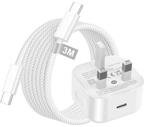 iPhone 15 16 17 Fast Charger, 20W USB C Fast Charger Plug with 3M Nylon Braided USB C Cable for iPhone 17/17 Pro/17 Pro Max/Air/16/15 Plus/Pro/Pro Max/iPad, iPhone Charger USBC Plug UK Power Adapter