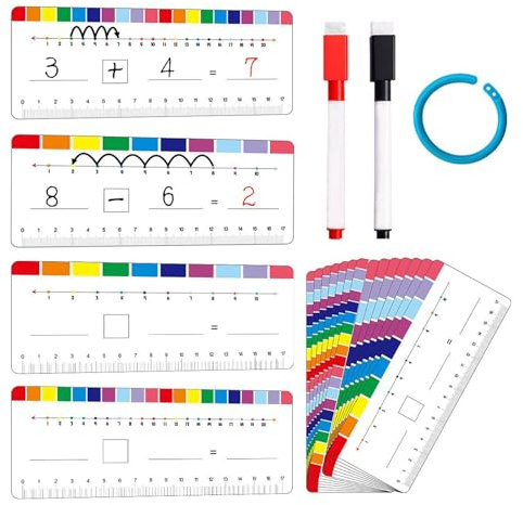 Raypontia Zahlenlinie für die Klasse - Additions- und Subtraktionsspiele | Set von löschbaren Flash-Karten auf beiden Seiten mit Speicherring, für Kinder, Haus, Kindergarten, Schule, Geburtstag