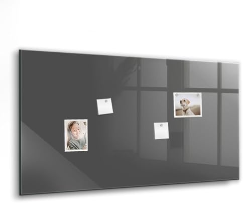 Elegante Glas-Magnettafel magnetisch | Set mit 5 Neodym-Magneten, Marker & Schwamm | Schreibbar, abwischbar & dekorativ | Für Küche, Büro, Homeoffice- 120x60 - Grau