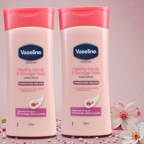 Vaseline Intensive Care HEALTHY HANDS & STRONGER NAILS Cream 200ml – Pack of 2 (Pink)