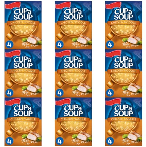 Cup A Soup Chicken Noodle, 4 Sachets per Pack, Pack of 9, 94g, Low in Fat and Sugar, No Artificial Colours or Preservatives