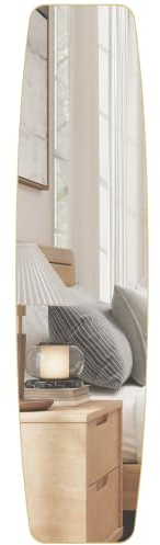 HOMCOM Wandspiegel 160 x 40 cm Ganzkörperspiegel mit abgerundeten Ecken Fenster Spiegel mit Metallrahmen Dekorativer Hängespiegel Flurspiegel für Schlafzimmer Wohnzimmmer, Gold