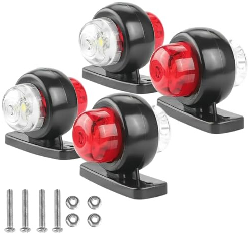 Medrialife 4 stycken LED-begränsningslampor 12/24 V vit/röd – vattentäta positionslampor, sidomarkeringslampor med dubbelsidigt varningsljus för lastbilar, bilar, släpvagnar