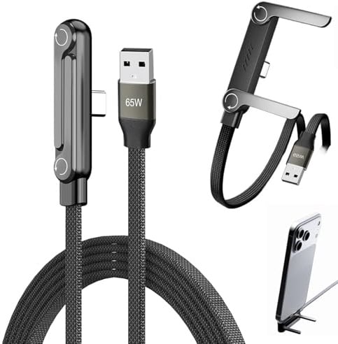 Caricatore invisibile 2 in 1 per telefono,1.5M Caricatore Telefono Laterale,Ricarica Rapida 65w,Cavo di ricarica con supporto per smartphone,tablet,giochi e ufficio,cavo di ricarica rapida(B-C)