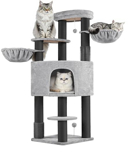 Yaheetech Kratzbaum groß Katzenbaum 11cm Dicke Kratzsäulen hellgrau schwarz | FSC Mix-zertifizierte Spanplatten | Stabil für Mehrkatzenhaushalte | mit Kippsicherung | Unerschütterlich | 20kg belastbar