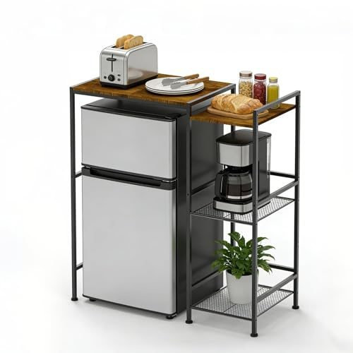 YUZINO Mini Fridge Cabinet with Adjustable Storage Shelves | Fridge stand with Mini Fridge Space, for Dorm, Living Room, Home Kitchen, Rustic Brown 86.4x40x92.2cm