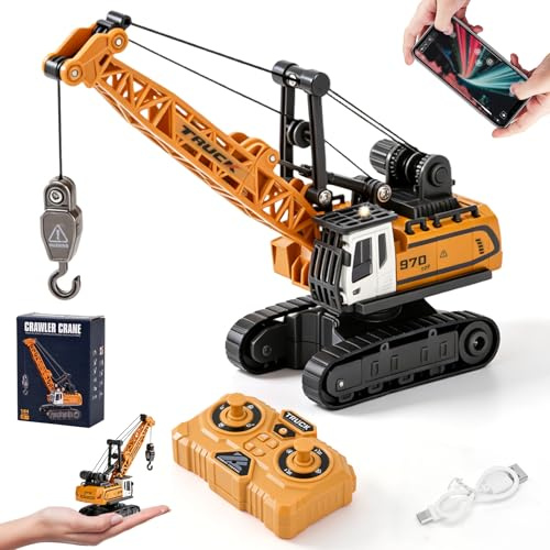 LTFIOON Mini Kran Spielzeug, 1:64 RC Kranfahrzeug mit APP-Steuerung & 2,4GHz Fernbedienung, Ausfahrbarem Kran, KranFerngesteuerter Spielzeugkran, Kinder Baustellenfahrzeuge für 3 4 5 6 7 Jahre