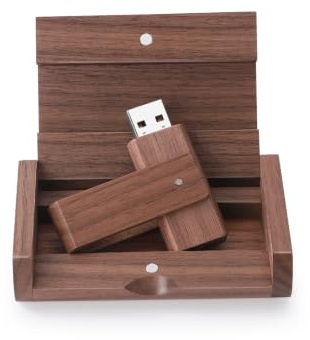 Holz USB Stick, Drehen USB 2.0 Speicherstick mit Box | USB-Stick aus natürlichem Holz mit Holzkiste – 360° drehbarer Deckel, leicht, mit Schlüsselanhänger