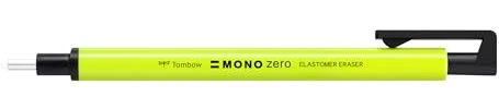 Tombow MONO zero Radierstift neon gelb, präzises Radieren mit runder 2,3 mm Spitze, schlankes Gehäuse, nachfüllbar, recyceltes Material [EH-KUR53]