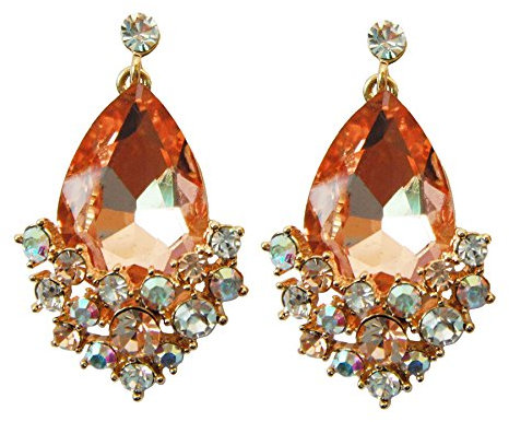 Navachi 18k Gold Plated Crystal Champagne Pear-shaped Zirconia Az2562e Drop Dangle Ear Stud Earrings