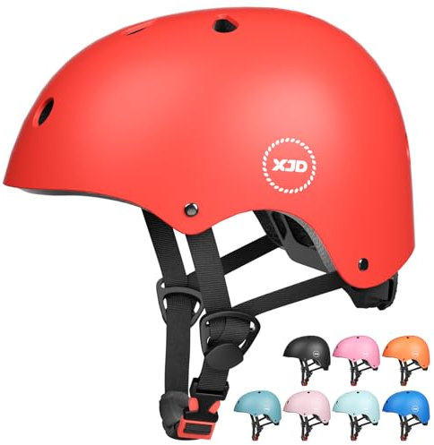 XJD Fahrradhelm Kinder Jugend Kinderhelm Einstellbare Skateboard Helm Skaterhelm für Fahrrad Skateboard Scooter Roller Kinderfahrradhelm für 3-13 Alt Mädchen und Jungen (S: 51-54 cm, Rot)