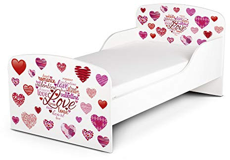 Leomark Funktionsbett aus Holz - My Love - Kinderbett mit Matratze, Holzbett mit Seitenschutz Lattenrost, Komplett Set für Kinderzimmer, Liegefläche 70/140 cm, UV-Druck
