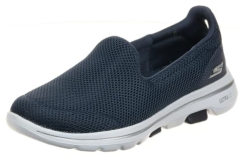 Skechers Women's GO Walk 5 Slip On Trainers, Navy Textile White, 3 UK