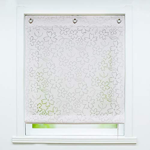 Joyswahl Voile Ösenrollo Transparenter Raffrollo Ausbrenner Raffgardinen »Lea« Schals Fenster Gardine mit Hakenaufhängung, Raffrollo ohne Bohren BxH 120x140cm Blumen 1 Stück