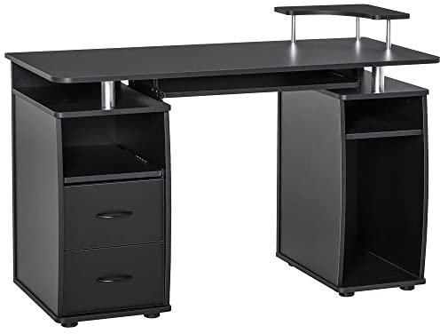 HOMCOM Bureau Informatique multimédia Multi-rangements |120 L x 55 l x 85 H cm Noir