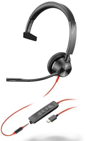 Plantronics – Blackwire 3315 USB-C (Poly) – kabelgebundenes Ein-Ohr Headset (Mono) mit Mikrofonarm – Verbindung mit PC/Mac über USB-C oder mit Smartphone/Tablet über 3,5-mm-Anschluss – Teams etc.