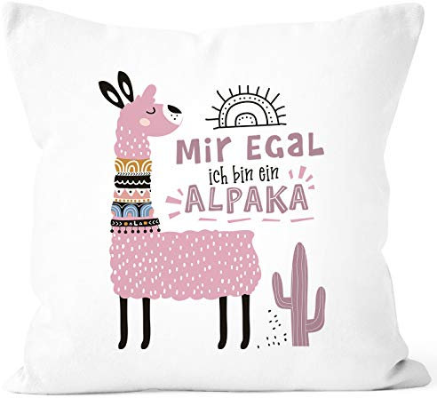 SpecialMe® Kissen-Bezug Mir egal ich Bin EIN Alpaka - Alpaka-Motiv Lama Geschenk Alpaka-Liebhaber Dekokissen Rosa weiß Unisize