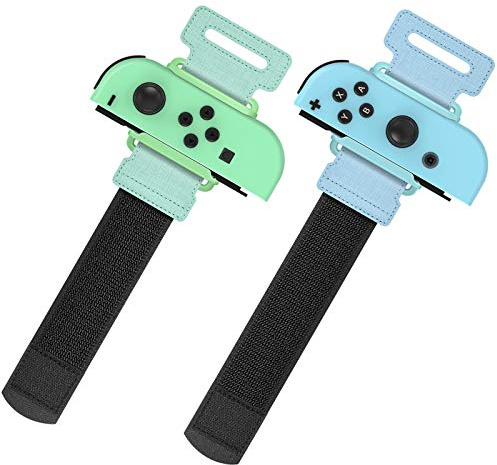 YUANHOT Lot de 2 bracelets améliorés pour Nintendo Switch Just Dance 2021 et 2020, sangles de danse élastiques réglables pour manettes Joy-Con Switch pour enfants et adultes, vert/bleu