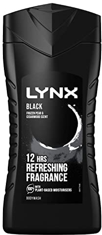 Lynx 12 Hours Shower-Fresh Scent Refreshing Black Frozen Pear and Cedarwood Scent Body Wash, 250ml with Plant-based Moisturisers, Keep Smelling Irresistible