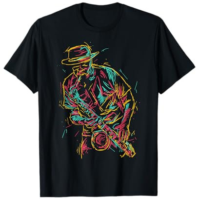 Jazz Musik Motive für Saxophon Spieler - Herren, Damen, Unisex Kinder - T-Shirt - Schwarz - Kurzarm - Winter - M - 1 Count