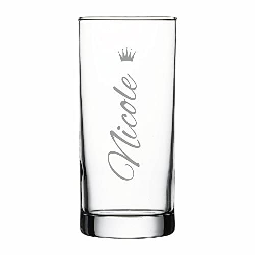 4youDesign Personalisiertes Longdrink-Glas – mit Namensgravur und Krone – Geschenkidee – Saftglas mit Name – Geschenk zum Geburtstag, Unisex Geschenk