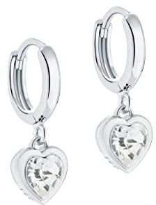 Ted Baker Hanniy Crystal Heart Huggie Hoop Earrings For Women (Silver/Crystal)