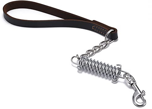 Dog Chain Lead,21.6 Short Dog Traffic Leash W/PU Handle & Heavy-duty Metal Alloy Hooks Explosion-proof Buffer Spring Design for Training Walking