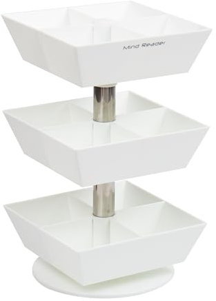 Mind Reader Anchor Collection, 3-Tier, 12-Compartment Tea and Condiment Carousel, Countertop Organizer, Breakroom, 6.75 L x 6.75 W x 11.5 H, White