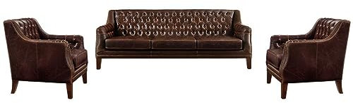 Vente-unique-Couchgarnitur Leder 3+1+1 - Braun - Colbert