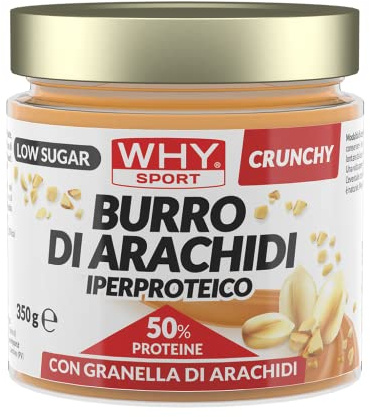 WHY SPORT BURRO DI ARACHIDI IPERPROTEICO - Burro Arachidi Senza Glutine - Crema Spalmabile Crunchy - 350 gr