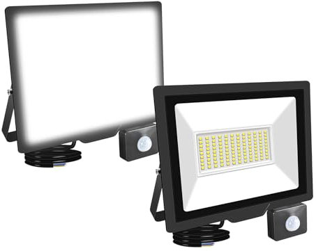 RIGIDON 2x 75W 7500 LM Projecteur d'extérieur Led Avec Detecteur de Mouvement, 6000K Blanche Froide, IP66 étanche Éclairage de Extérieur, Projecteur led de Patio Garage Terrasse Jardin