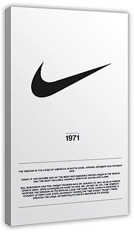 TONFON Wandposter Nike 1971 Logo und Geschichte auf Leinwand, Poster, Schlafzimmer-Dekor, Sportlandschaft, Büro, Raumdekoration, Geschenk, Rahmen-Stil, 30 x 45 cm