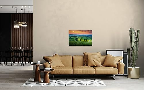 A.S. Création Leinwandbild Toskana Landschaft - Kunstdruck grün orange - 90x60 cm Querformat - Moderne Wanddekoration Schlafzimmer Wohnzimmer Küche - Bild auf Keilrahmen