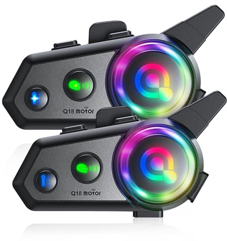 ZHIDUOXING Q18 Motorcycle Bluetooth Intercom 1000m 2 Riders CVC, 2 Pack | 2 Riders 1000m Motorcycle Intercom, Music Sharing, HiFi Stereo Sound, CVC Noise Reduction, Auto Response