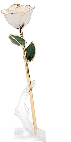 Rosa Dorata 24k, Rosa Immersa Nell'oro Fiore di Rosa Vera 24k Rosa Vera Placcata Oro 24k con Supporto a Stelo Lungo Rosa Placcata Oro Bianco Rosa Vera Conservata Per Sempre Per Anniversari E San Valen