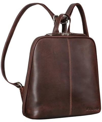STILORD 'Calla' Mochila de Cuero Señoras Pequeña Bolsa Elegante Mujeres Piel Genuina City Daypack Vintage Moderna Bolsa de Cuero Mini Mochilas Damas, Color:Bourbon - marrón