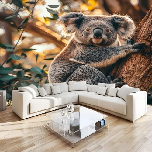 Papier Peint Intissé Photo Mural Koala Gris - Décoration Murale Toison pour Salon, Chambre à Coucher, Salle - Tableaux Tapisserie Photo - 150 x 105 cm