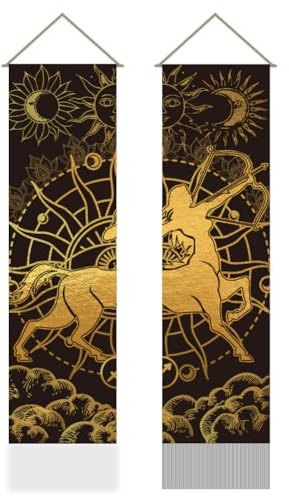 AHANDMAKER Wandteppich Mit Sternzeichen Schütze, 2 Stück, Langer Vertikaler Wandteppich Mit Sonne Und Mond, Mystischer Ästhetischer Wandteppich Für Schlafzimmer Und Wohnzimmer (45.7x13,(5) cm)