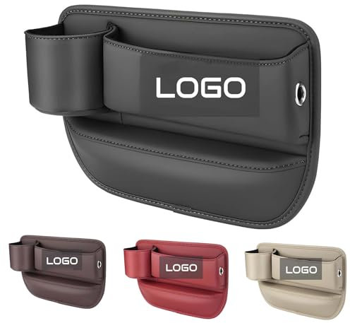 Car Leather Cup Holder Gap Bag, Custom Seat Gap Storage Box with Logo/Text, Adjustable Car Seat Storage Box, Leather Car Seat Gap Organizer, for Glasses Phones Keys and Cards(Driver Side)