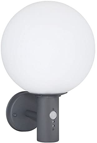 Wandlampe mit Bewegungsmelder Außenleuchte Anthrazit Kugellampe Sensor LED Hauswandleuchte, Glas Edelstahl, App Steuerung CCT, Smart RGB LED 8,5W 806Lm, DxH 25x37 cm