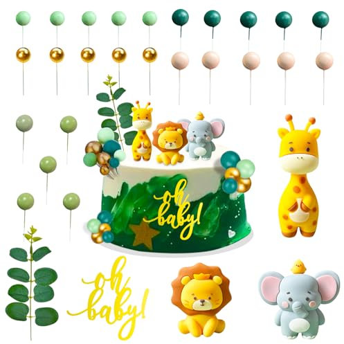 Cake Decoration Animal Cake 33 Stück 3D Tortendeko, Safari Tortendeko Waldtiere Tortendeko Tiere Tortendeko Dschungel Tortendeko, Giraffen, Elefanten, Löwen Torten Deko Waldtiere Tortenfigur