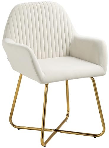 HOMCOM Modern Accent Chair, Velvet-Touch Fabric Upholstered Armchair with Metal Base for Living Room, Bedroom and Dinning Room, Cream White