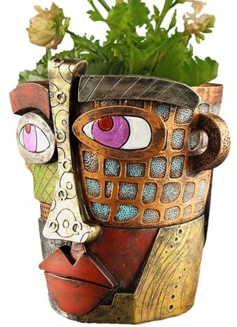 Luckxing Vaso da fiori con viso astratto, fioriera con viso astratto | Vaso per piante con testa in resina colorata con manici - Vasi da fiori con testa in resina, testa astratta unica e divertente