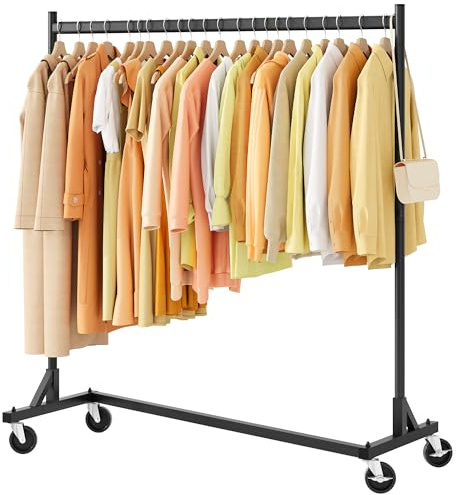 Hoctieon portant vetement robuste sur roulettes, tringles à vêtements stables en métal, portemanteau pour chambre à coucher, étendoir à linge pour manteaux,charge 110lbs, L146x61x162cm, noir